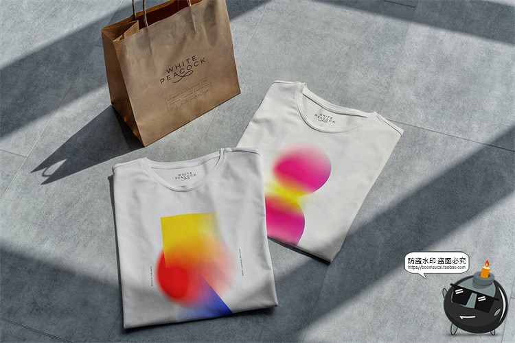 图片[6]-折叠短袖T恤上衣衣服印花图案智能贴图效果图展示样机PSD模板素材-设计猿