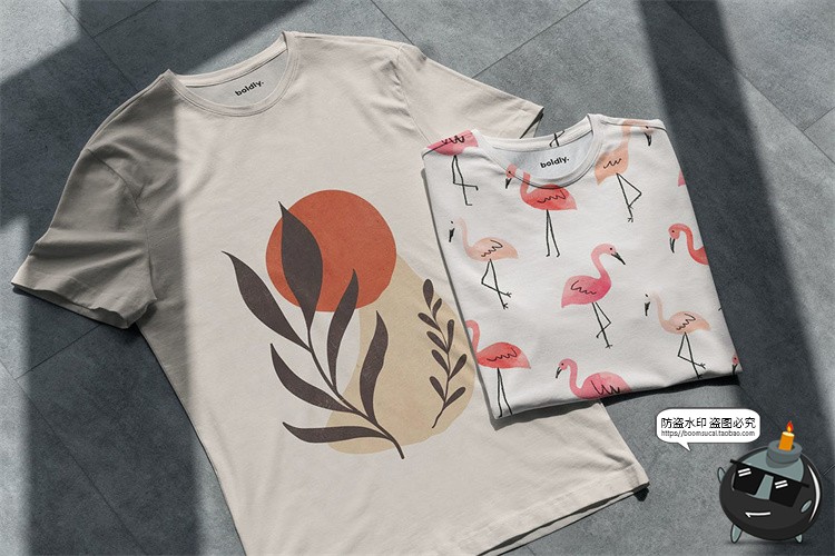 图片[8]-折叠短袖T恤上衣衣服印花图案智能贴图效果图展示样机PSD模板素材-设计猿