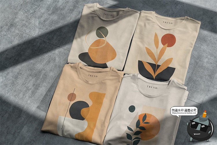 图片[10]-折叠短袖T恤上衣衣服印花图案智能贴图效果图展示样机PSD模板素材-设计猿