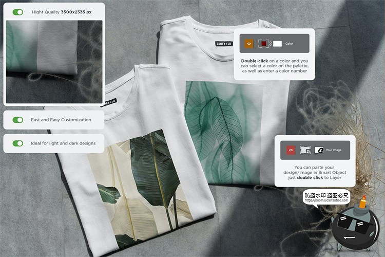 图片[12]-折叠短袖T恤上衣衣服印花图案智能贴图效果图展示样机PSD模板素材-设计猿