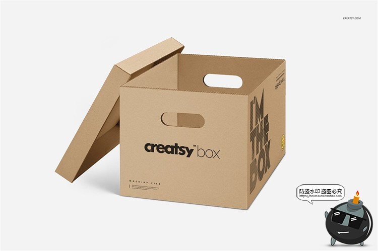 图片[5]-牛皮瓦楞纸箱打包快递盒手提天地盖贴图产品包装样机PSD模板素材-设计猿