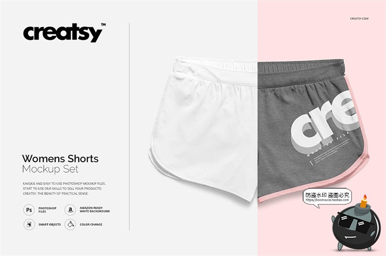 图片[1]-女款运动休闲短裤打底裤印花图案效果展示贴图样机PSD模板PS素材-设计猿