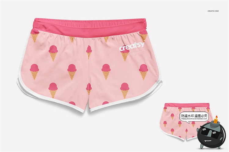 图片[3]-女款运动休闲短裤打底裤印花图案效果展示贴图样机PSD模板PS素材-设计猿