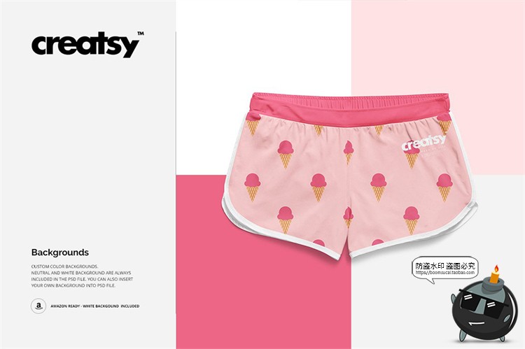 女款运动休闲短裤打底裤印花图案效果展示贴图样机PSD模板PS素材-设计猿