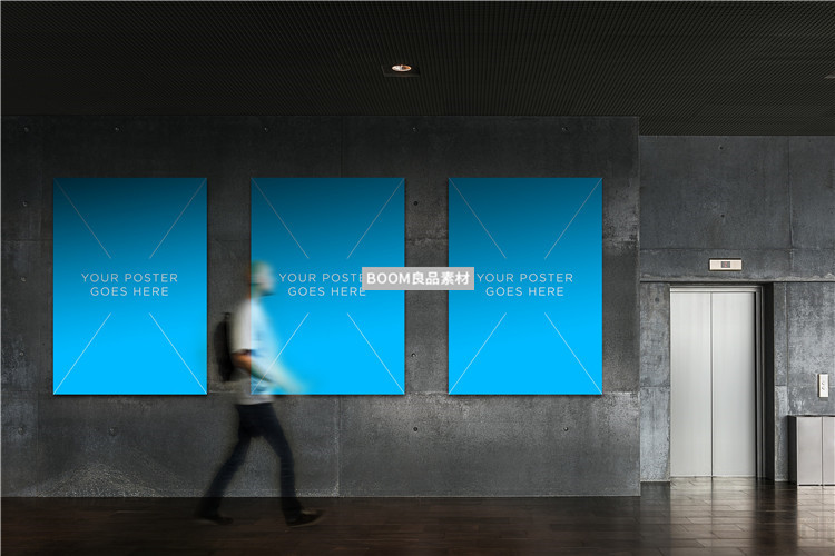图片[2]-深色墙体户外电梯过道广告海报画框样机效果图展示PSD模板PS素材-设计猿