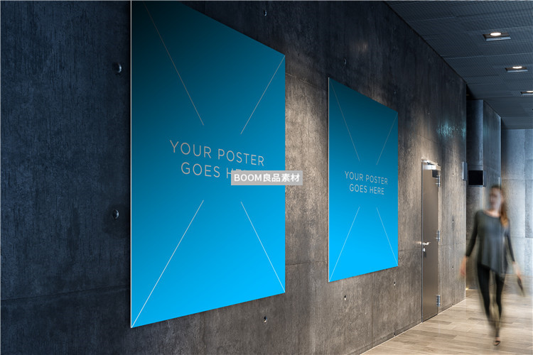 图片[3]-深色墙体户外电梯过道广告海报画框样机效果图展示PSD模板PS素材-设计猿