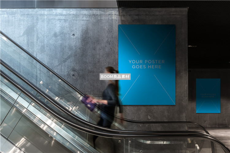 图片[4]-深色墙体户外电梯过道广告海报画框样机效果图展示PSD模板PS素材-设计猿
