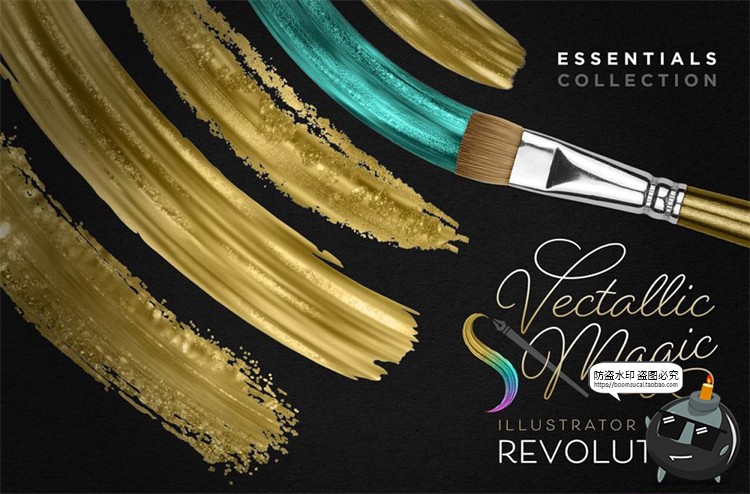 图片[1]-艺术金箔金色金油漆效果画笔颗粒质感笔触Ai矢量笔刷PNG免抠素材-设计猿