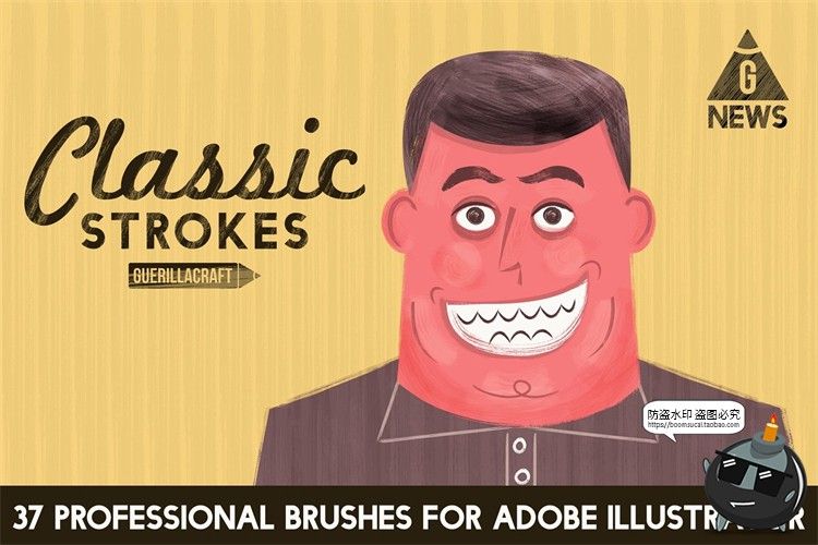 图片[1]-37款经典油墨油画水墨涂鸦手绘水彩绘画插图效果Ai矢量笔刷素材-设计猿