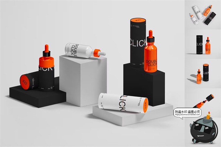 图片[1]-潮物玻璃精油分装滴管瓶纸筒产品包装效果图展示样机PSD模板素材-设计猿