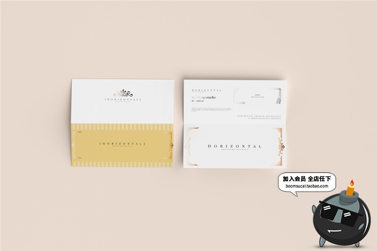 图片[2]-对折页邀请函横版卡片纸请柬提案智能贴图样机PSD模板PS设计素材-设计猿