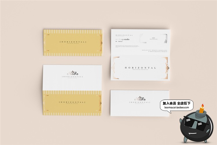 图片[3]-对折页邀请函横版卡片纸请柬提案智能贴图样机PSD模板PS设计素材-设计猿