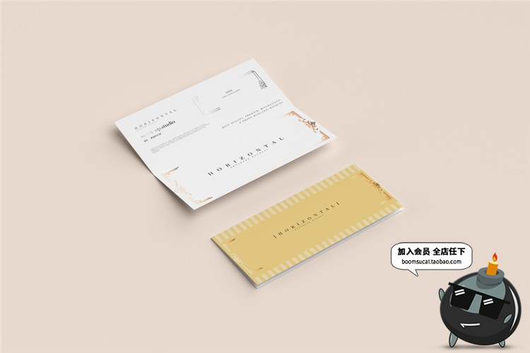 图片[4]-对折页邀请函横版卡片纸请柬提案智能贴图样机PSD模板PS设计素材-设计猿