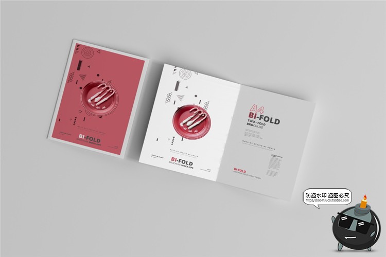 图片[1]-A4卡纸对折页宣传单册VI效果展示PSD智能贴图样机模板PS设计素材-设计猿