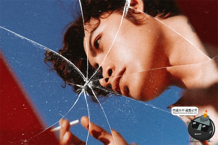 玻璃破碎碎片破损破洞折射视觉海报特效mockups样机PSD模版PS素材-设计猿