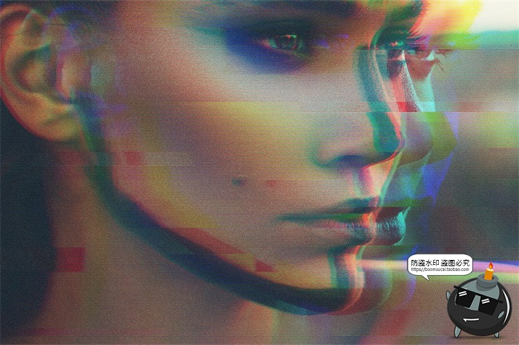 酸性复古数字电视信号丢失图片错位照片后期特效PSD模板PS素材-设计猿