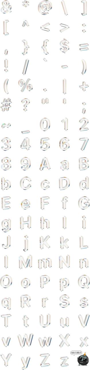 酸性3D立体透明玻璃水晶亚克力棱镜英文字母数字字符PNG免抠素材-设计猿