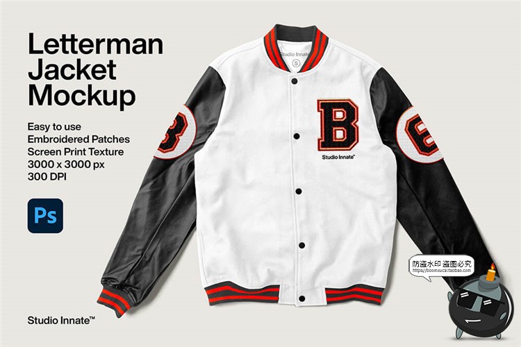 图片[1]-复古棒球服老式学院服橄榄球刺绣图案服装贴图样机PSD模板PS素材-设计猿