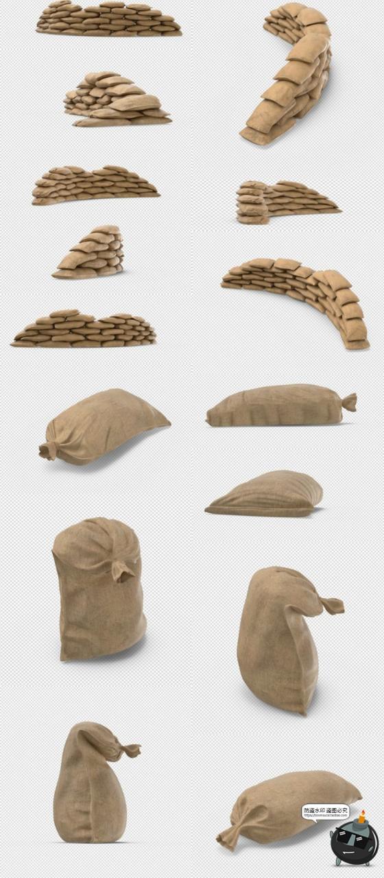 沙包沙袋防御障碍物围挡战场战争场景后期合成免扣PNG免抠PS素材-设计猿