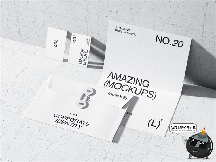 潮流简约名片书籍信封纸物料杯信纸文具Vi品牌样机PSD模板PS素材-设计猿