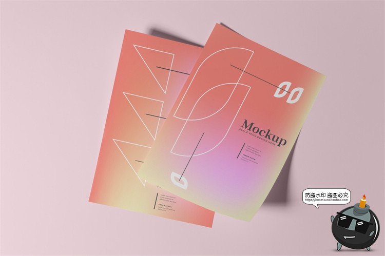 图片[1]-A4规格多角度海报传单纸张展示平铺渐变PS贴图样机PSD模板PS素材-设计猿