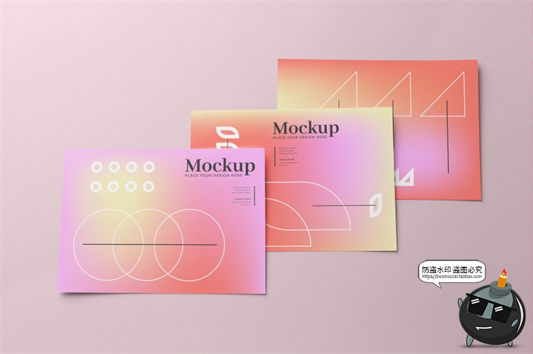 图片[3]-A4规格多角度海报传单纸张展示平铺渐变PS贴图样机PSD模板PS素材-设计猿