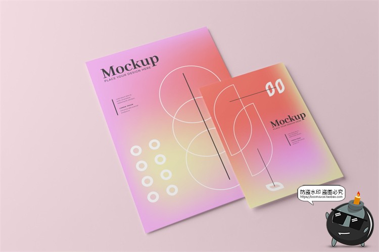 图片[5]-A4规格多角度海报传单纸张展示平铺渐变PS贴图样机PSD模板PS素材-设计猿