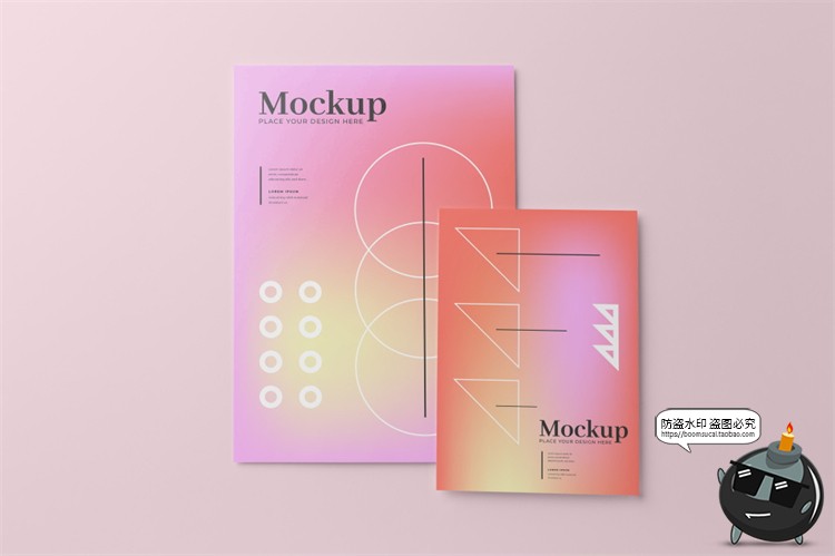 图片[6]-A4规格多角度海报传单纸张展示平铺渐变PS贴图样机PSD模板PS素材-设计猿