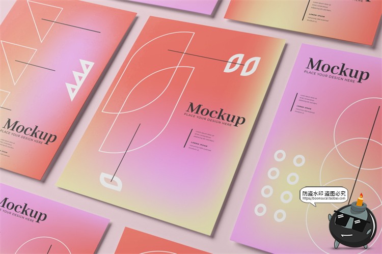 图片[8]-A4规格多角度海报传单纸张展示平铺渐变PS贴图样机PSD模板PS素材-设计猿