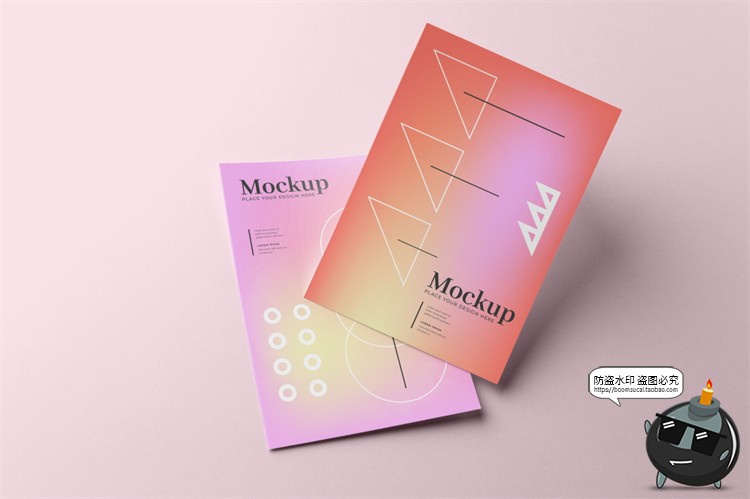 图片[10]-A4规格多角度海报传单纸张展示平铺渐变PS贴图样机PSD模板PS素材-设计猿