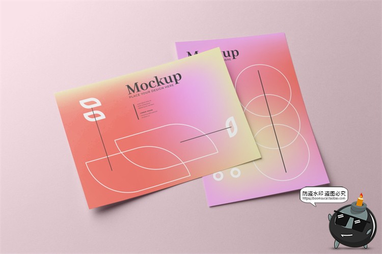 图片[11]-A4规格多角度海报传单纸张展示平铺渐变PS贴图样机PSD模板PS素材-设计猿