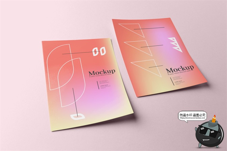 图片[16]-A4规格多角度海报传单纸张展示平铺渐变PS贴图样机PSD模板PS素材-设计猿