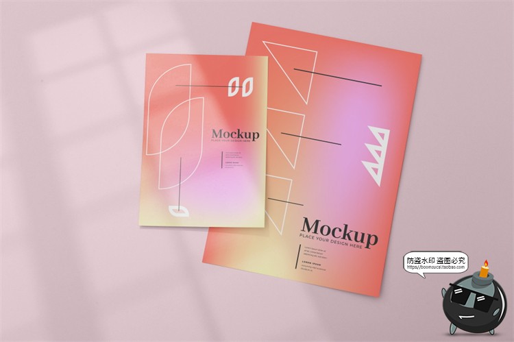 图片[17]-A4规格多角度海报传单纸张展示平铺渐变PS贴图样机PSD模板PS素材-设计猿