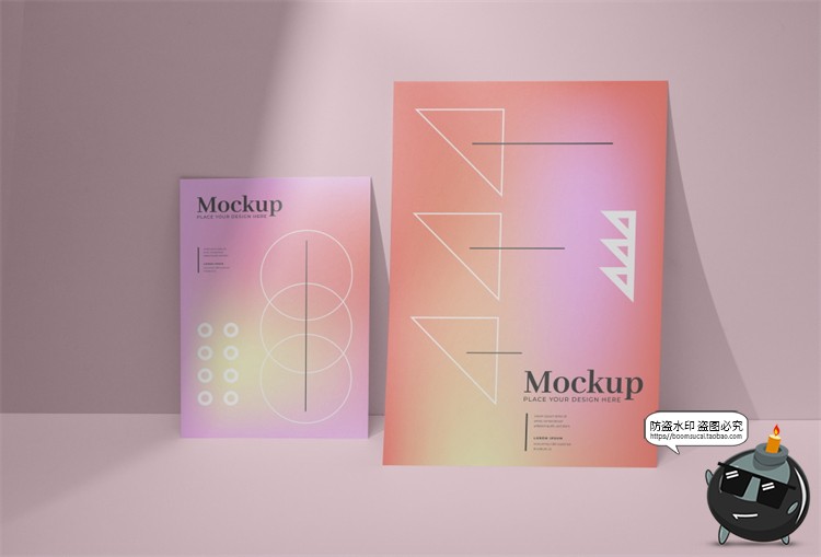 图片[18]-A4规格多角度海报传单纸张展示平铺渐变PS贴图样机PSD模板PS素材-设计猿