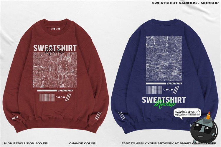 图片[8]-潮流街头圆领运动衫卫衣韩上衣长袖智能贴图展示样机PSD模板素材-设计猿