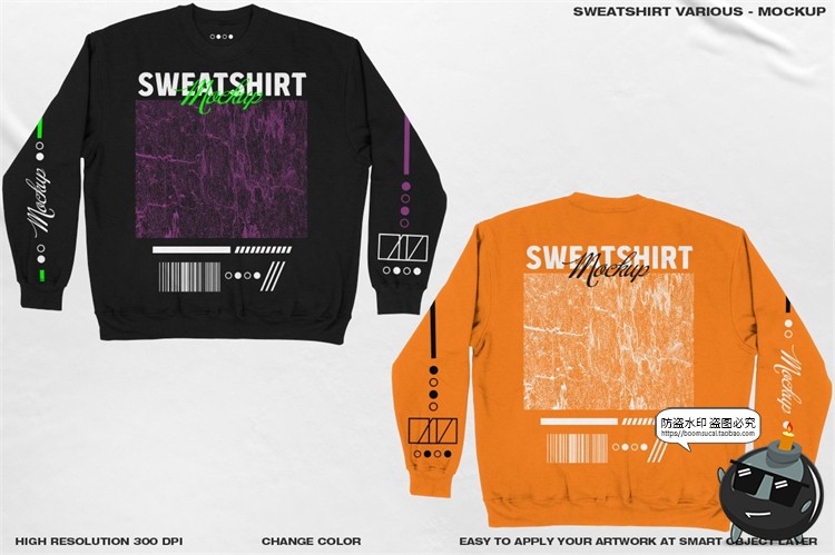 图片[10]-潮流街头圆领运动衫卫衣韩上衣长袖智能贴图展示样机PSD模板素材-设计猿