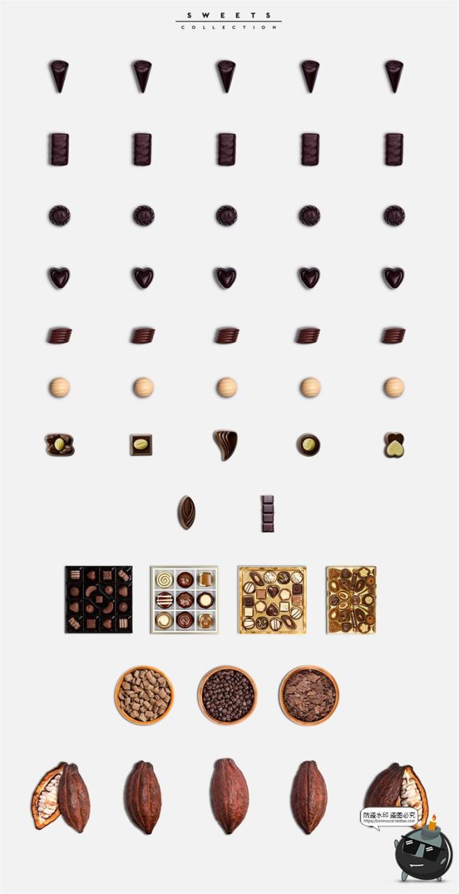 巧克力专题 可可粉朱古力方块球形融化拉花场景元素PSD模板PS素材-设计猿