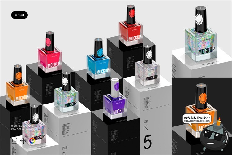 图片[1]-指甲油化妆品美妆展示台产品包装贴图效果展示PSD模板样机PS素材-设计猿