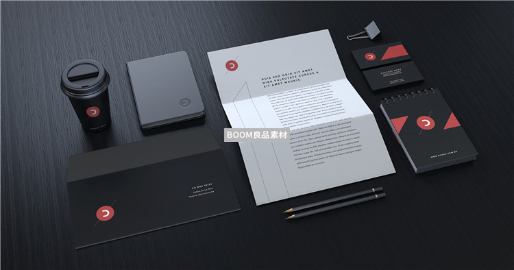 图片[1]-黑色办公文具文创衍生VI提案效果图智能贴图样机PSD模版素材-设计猿