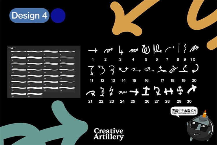 图片[4]-箭头飞箭涂鸦线条笔刷艺术绘画效果卡通ABR笔刷PNG免抠图PS素材-设计猿