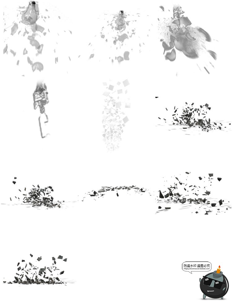 爆炸碎片破碎效果碎片飞溅碎石后期合成装饰元素PNG免抠透明素材-设计猿