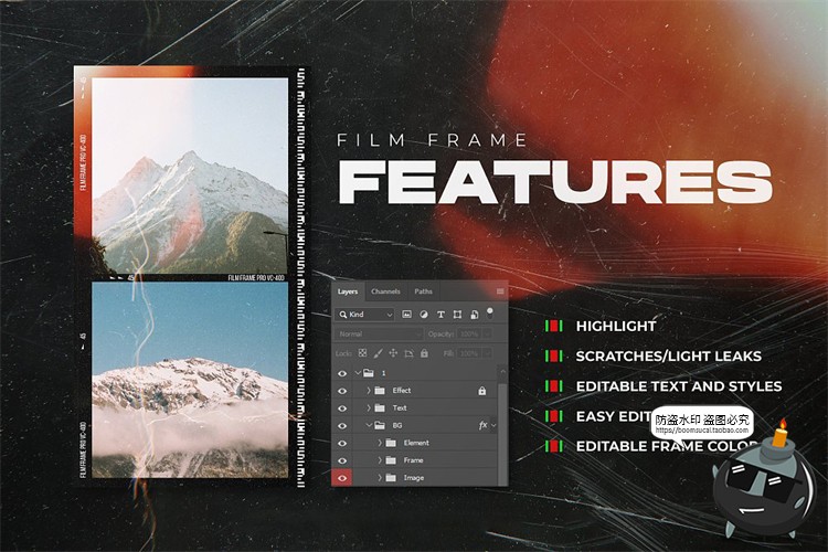 图片[2]-复古怀旧老照片胶卷电影胶片边框滤镜做旧贴图样机PSD模板PS素材-设计猿