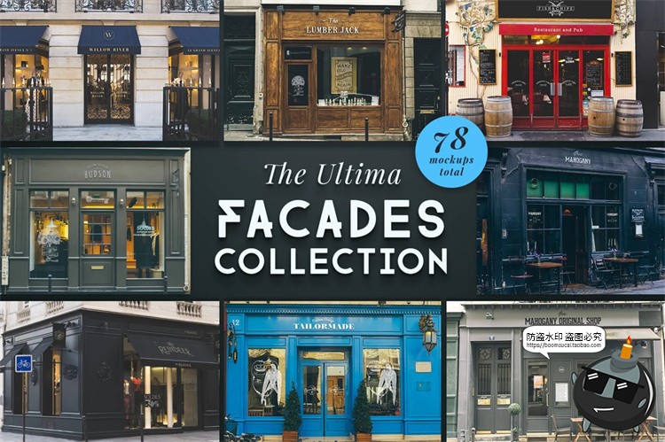 图片[1]-欧式街头复古商业店铺商店招牌玻璃门头门面店招样机PSD模板素材-设计猿