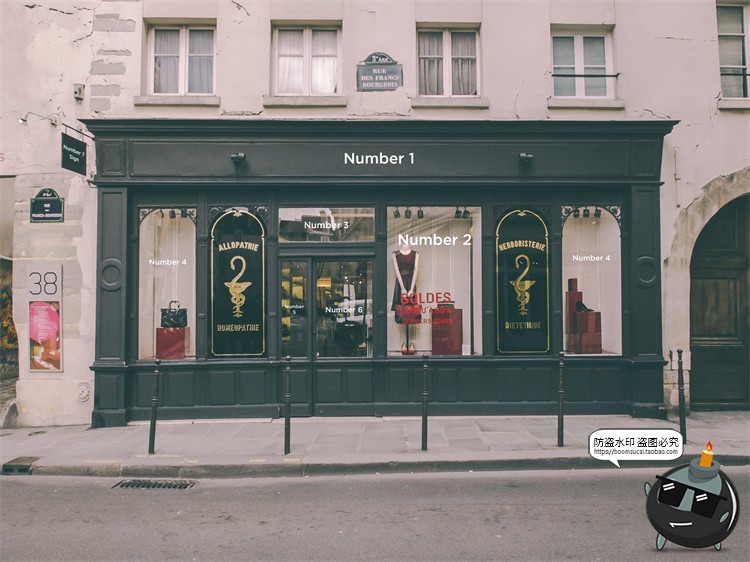 图片[5]-欧式街头复古商业店铺商店招牌玻璃门头门面店招样机PSD模板素材-设计猿