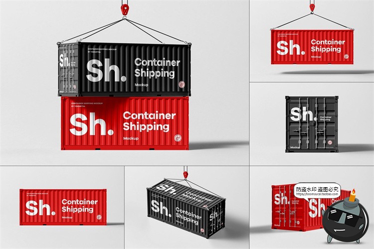 图片[1]-创意集装箱货柜铁柜货箱品牌贴图展示效果图样机PSD模板PS素材-设计猿