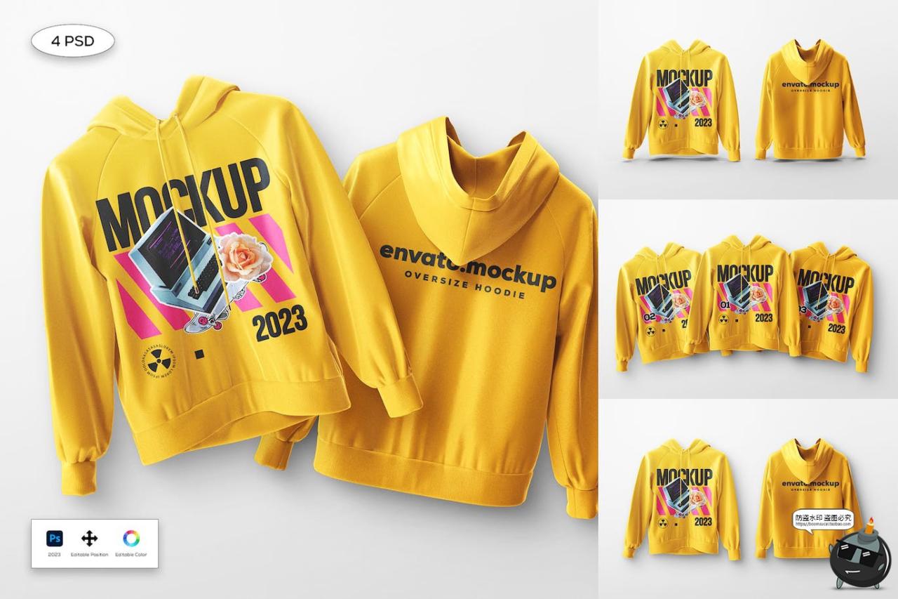 图片[1]-可改色Oversize宽松连帽衫卫衣上衣外套服装贴图展示样机PSD素材-设计猿