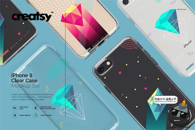 图片[1]-苹果iPhone8透明塑料手机壳外壳保护套图案贴图样机PSD模板PS素-设计猿