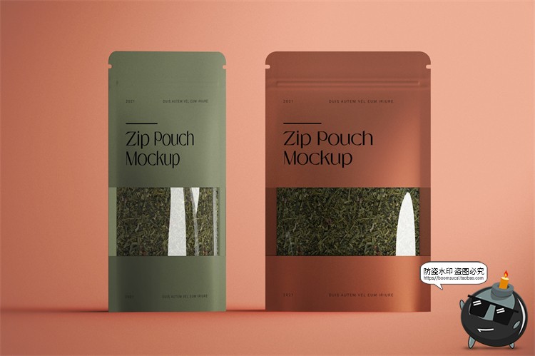 图片[1]-镂空食品茶叶自立袋自封袋包装VI效果展示PSD模板贴图样机PS素材-设计猿