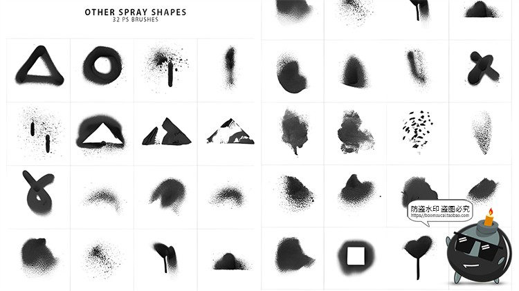 图片[4]-墨迹喷漆喷雾喷洒涂鸦做旧笔画圆点喷绘效果ABR格式PS笔刷素材-设计猿