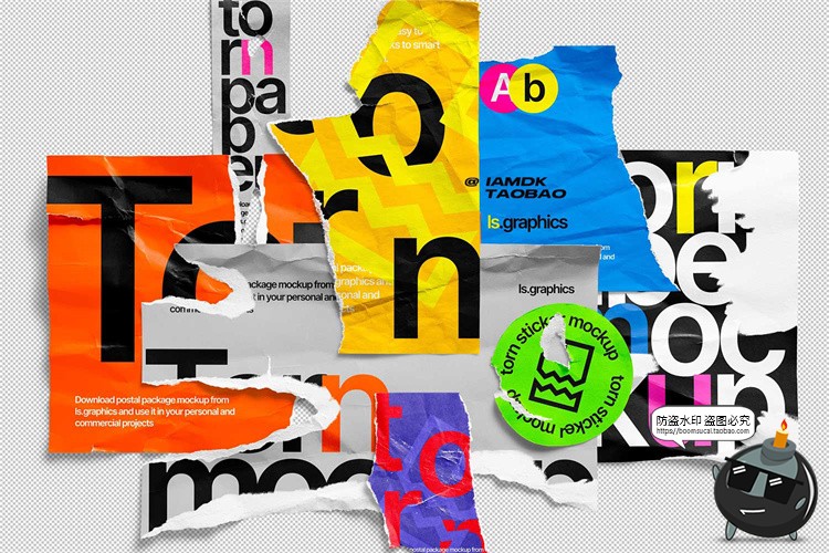 图片[1]-潮流撕裂撕纸破损碎片毛边褶皱做旧不规则纸张海报PSD样机素材-设计猿